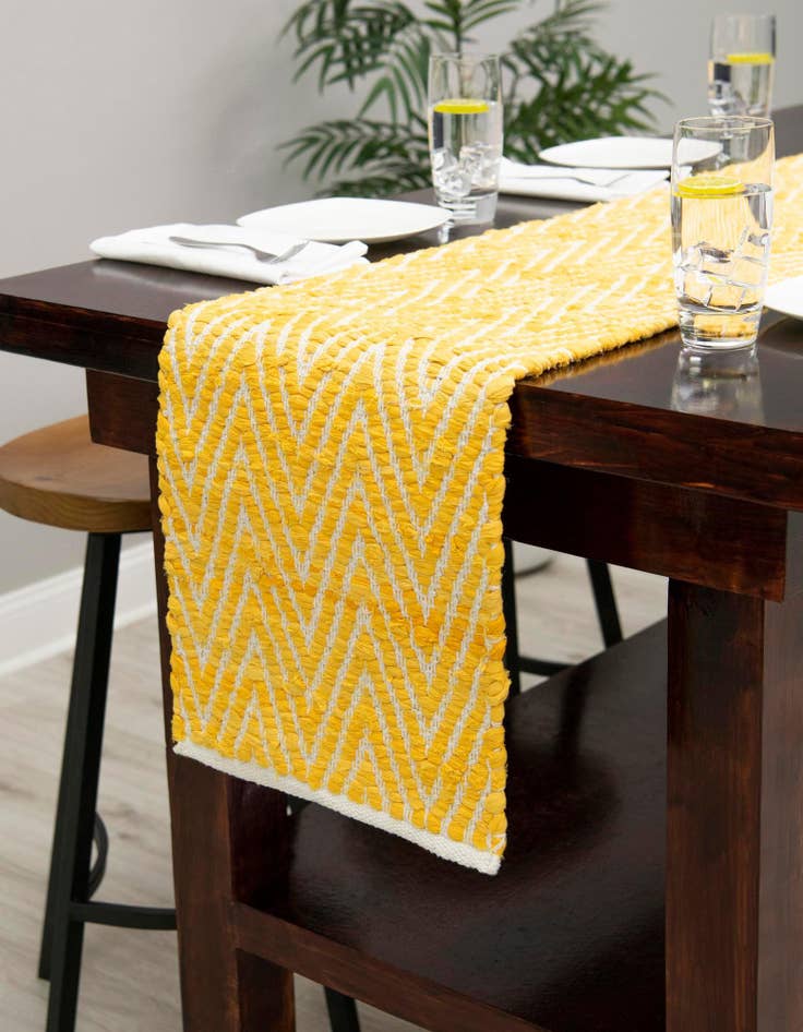 Detail image of 1' 2 x 10'  Hand Woven Chindi Chevron Table Runner Rug